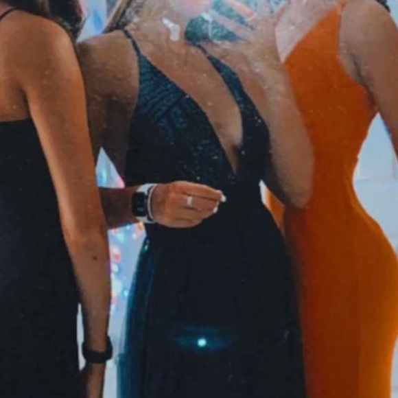 Formal long sequence & mesh overlay gown - Navy blue - Picture 6 of 7